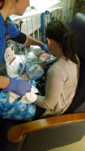 Holding Lincoln at Riley PICU for the first time